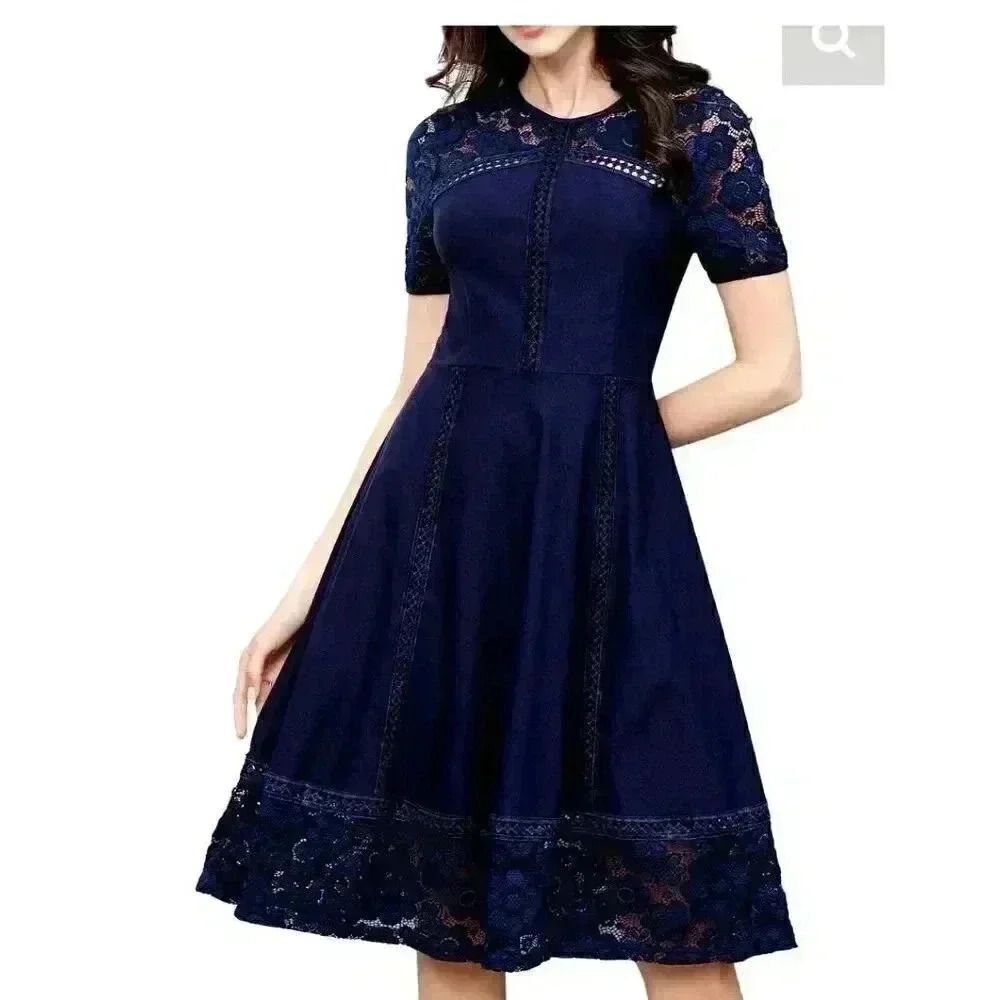 Miusol Women's Navy Cotton/Nylon/Spandex Lacey Dress